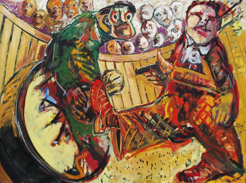 KOMÖDIANTEN MÖGEN EINANDER NICHT, Öl auf Leinen,  150 x 200 cm
